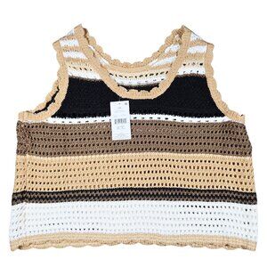 New Brown Knit Women’s Top with Eyelet Hole Detail – Size Large
